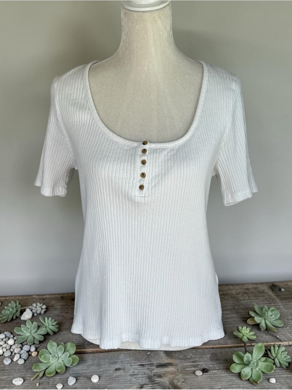 J.Crew Women's Scoop Neck Ribbed Henley Top